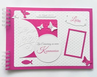 PERSONALISIERTES Gästebuch Geschenk Fotobuch Taufe Kommunion Konfirmation Firmung pink oder in vielen anderen Farben DIN A4 (G27)