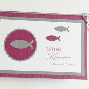 Personalisierte Einladung Danksagung Kommunion Konfirmation Firmung Taufe in vielen Farben "Fische" (KFIMBL)