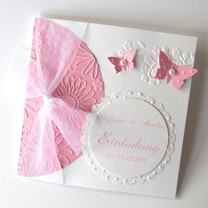 Invitation card for wedding communion confirmation PERSONALIZED &quot;Butterflies&quot; with pearls in many colors and for many occasions (H29)