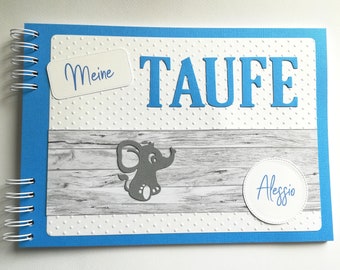 PERSONALISIERTES Gästebuch Fotobuch Album Taufe mittelblau-grau Elefant auch in vielen anderen Farben DIN A4 (G23)