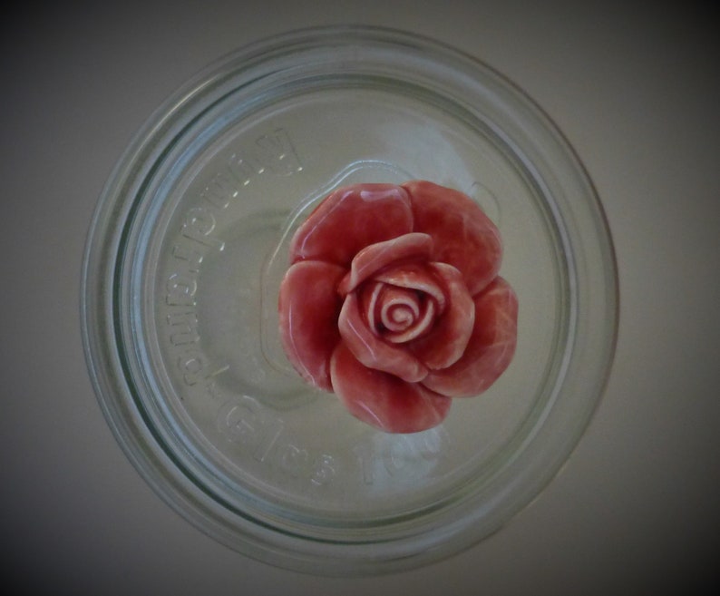 4 x Weck Glasdeckel mit Porzellan Kanuf davon 1 x Rose 2 x Blume Punkte 1 x 1 x Nostalgie 1 x Schrift grün rose Größe 100 Bild 5