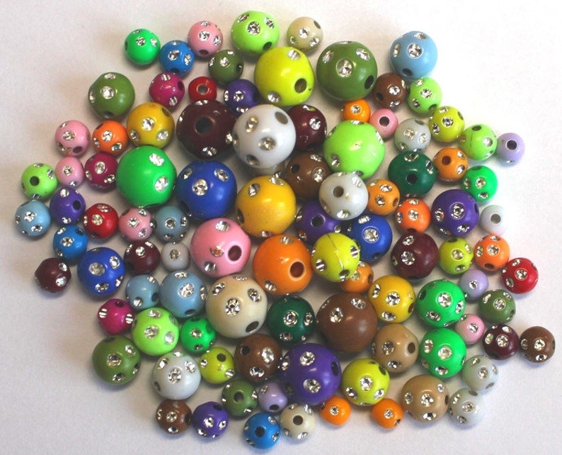 51 Glitter Beads Rhinestone Pearl effect 8 mm red green dark green olive light blue Beige 1