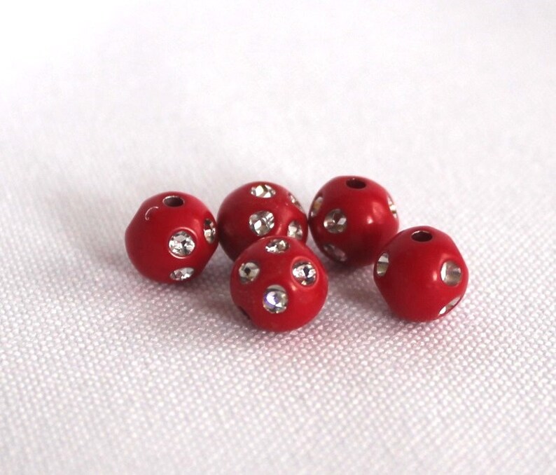 51 Glitter Beads Rhinestone Pearl effect 8 mm red green dark green olive light blue Beige 1