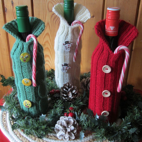 WeihnachtenNikolaus Geschenk Strick-Flaschenüberzug WeinWinterzeit Deko witzig Green Gate romantisch nordisch Unikat Vintage Außergewöhnlich