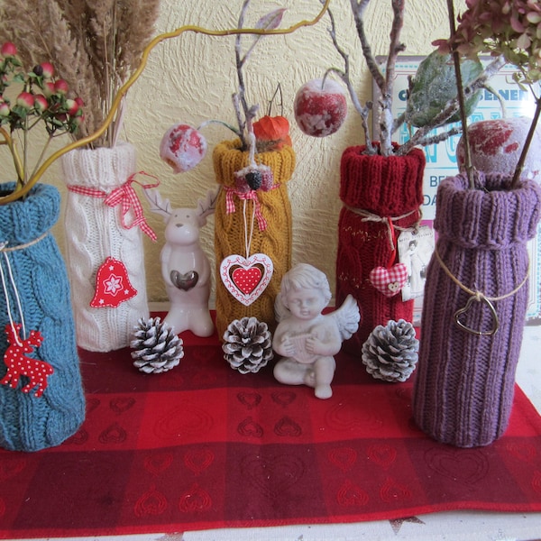 Weihnachten Advent Nikolaus Geschenk Unikat handmade Vintage Strickvase Winterzeit Green Gate Deko romantisch handgestrickt AUßERGEWÖHNLICH