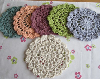 romantic crocheted doily coaster decorative doilly, shabby chic round for glasses cups and other purposes...diameter approx. 18 cm