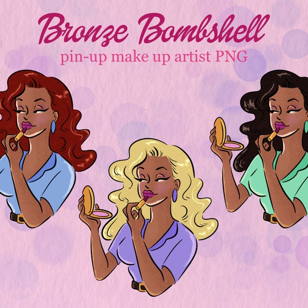 Bronze Bombshell: Pin-up Makeup Artist 3 PNG Clipart | Instant download | Digital Sticker | Beauty pack | Blonde, Brunette and Redhead