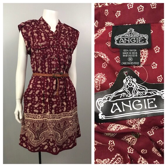 Vintage NOS 1990s Burgundy Red Paisley Busy Print