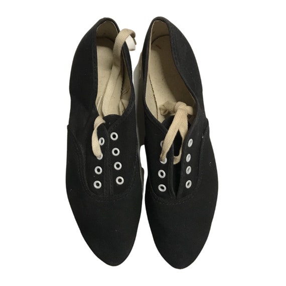1960s Black Canvas Shoes / 60s NOS Cotton Retro Lace Up Flats | Etsy