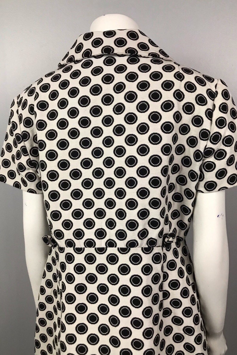 1960s Black and White Polka Dot Double Breasted Style Dress Short Sleeve Women/'s Medium 60s Mod GoGo Designer Mini Dress