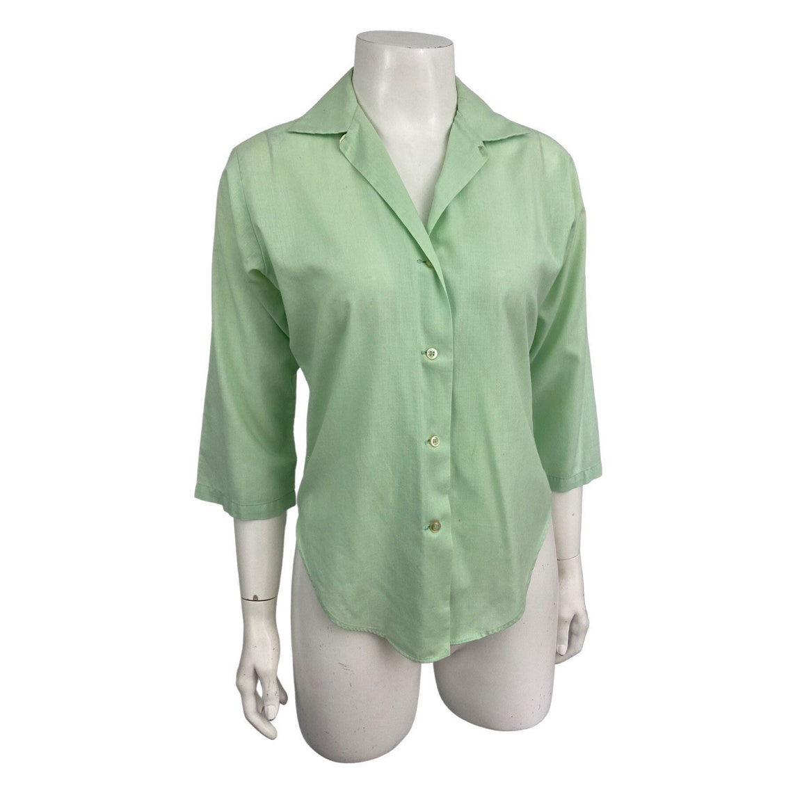 1960s Mint Green Blouse Top / Button Up Collared Shirt Half Etsy