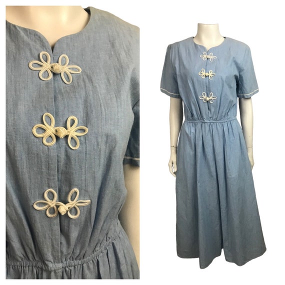 1990s Denim Shirt Dress / Light Blue Cotton Short