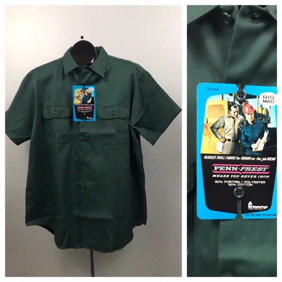 1970s Button Down Shirt / 70s NOS Green Button Dow