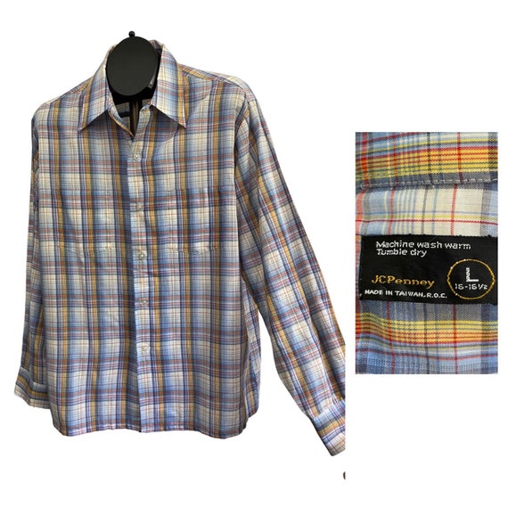1960s Plaid Western Shirt / 60s JC 