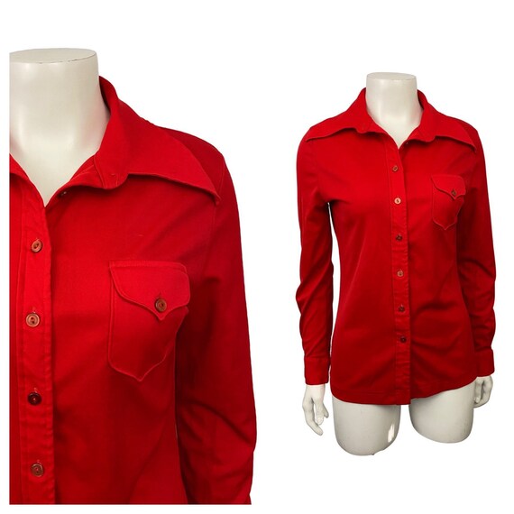 1970s Disco Blouse / 70s Designer Red 