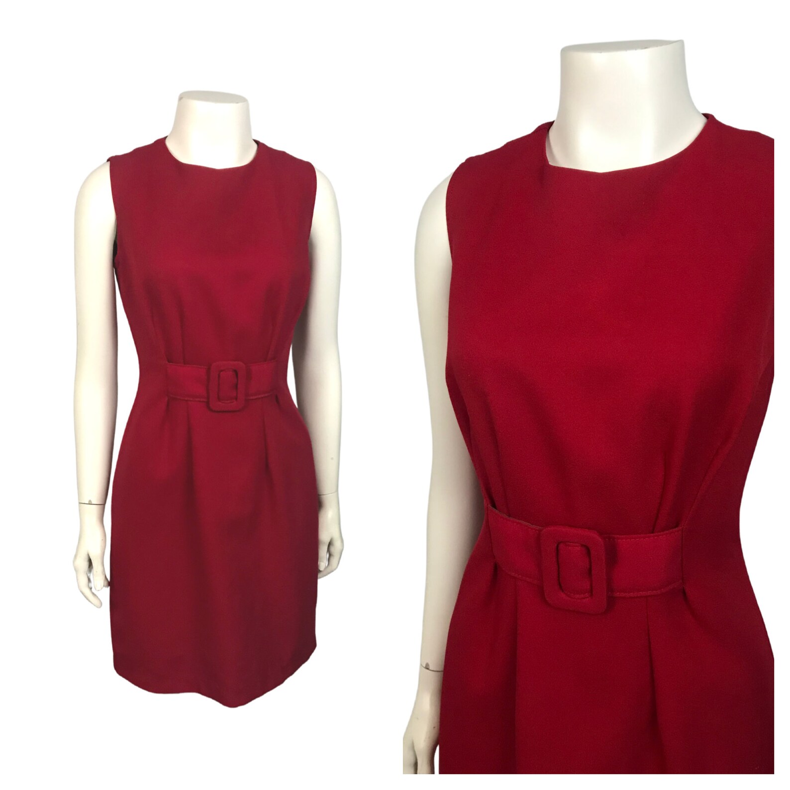 1990s Red Sleeveless Dress / 90s Mod Buckle Front Short Mini - Etsy