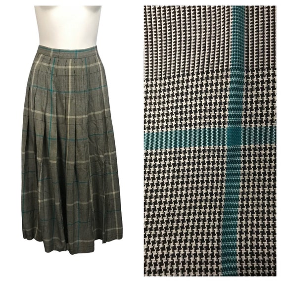 1980s Pleated Skirt / 80s Plaid Wool Pendleton Hig