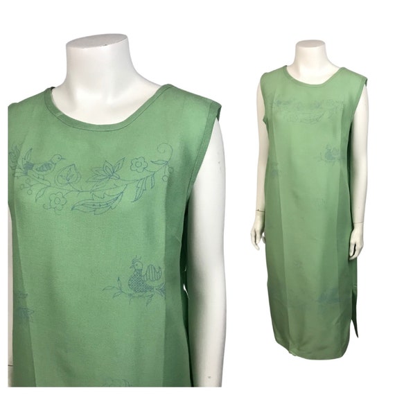 1960s Sleeveless Dress / Green Shift Dress with Ha
