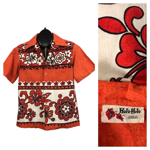 1960s Hawaiian Loop Collar Shirt / 60s Border Prin