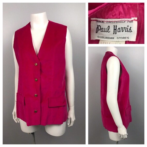 1960s Pink Vest Blouse Top / Fuchsia 