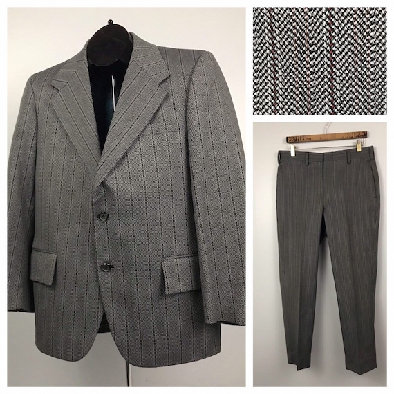 1970s Pinstripe Suit / 70s Gray & Red Stripe 2 But
