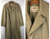 1960s Trench Coat 60s Mod Khaki Button Up Mack Jacket Rain Overcoat Men s Large