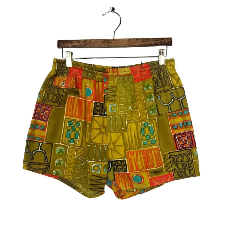1960s Atomic Swimming Trunks Shorts 60s Mod Starburst Print Resort Wear Men\u2019s LXL