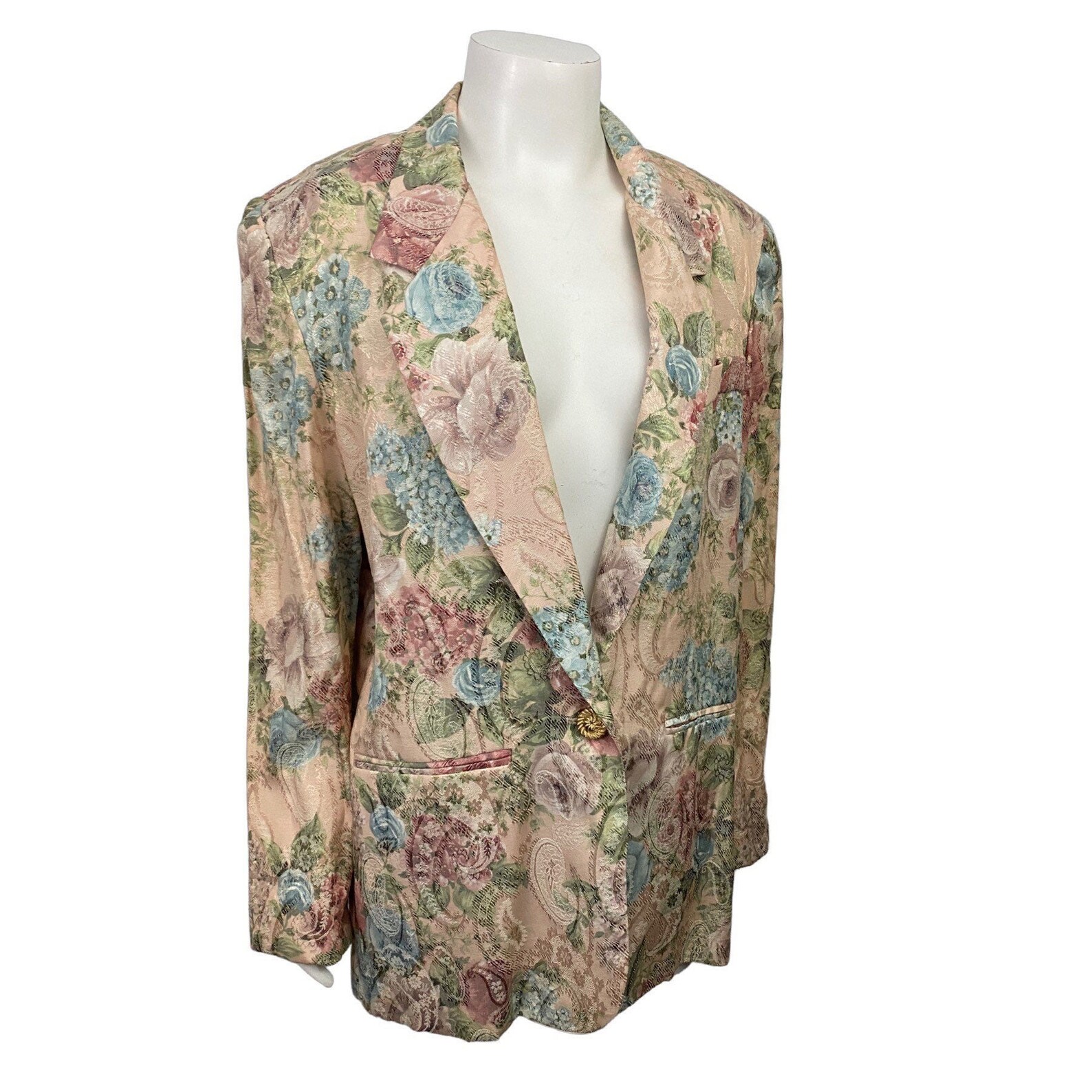 1980s Pastel Floral Blazer / Rose Brocade Button Up Oversized | Etsy