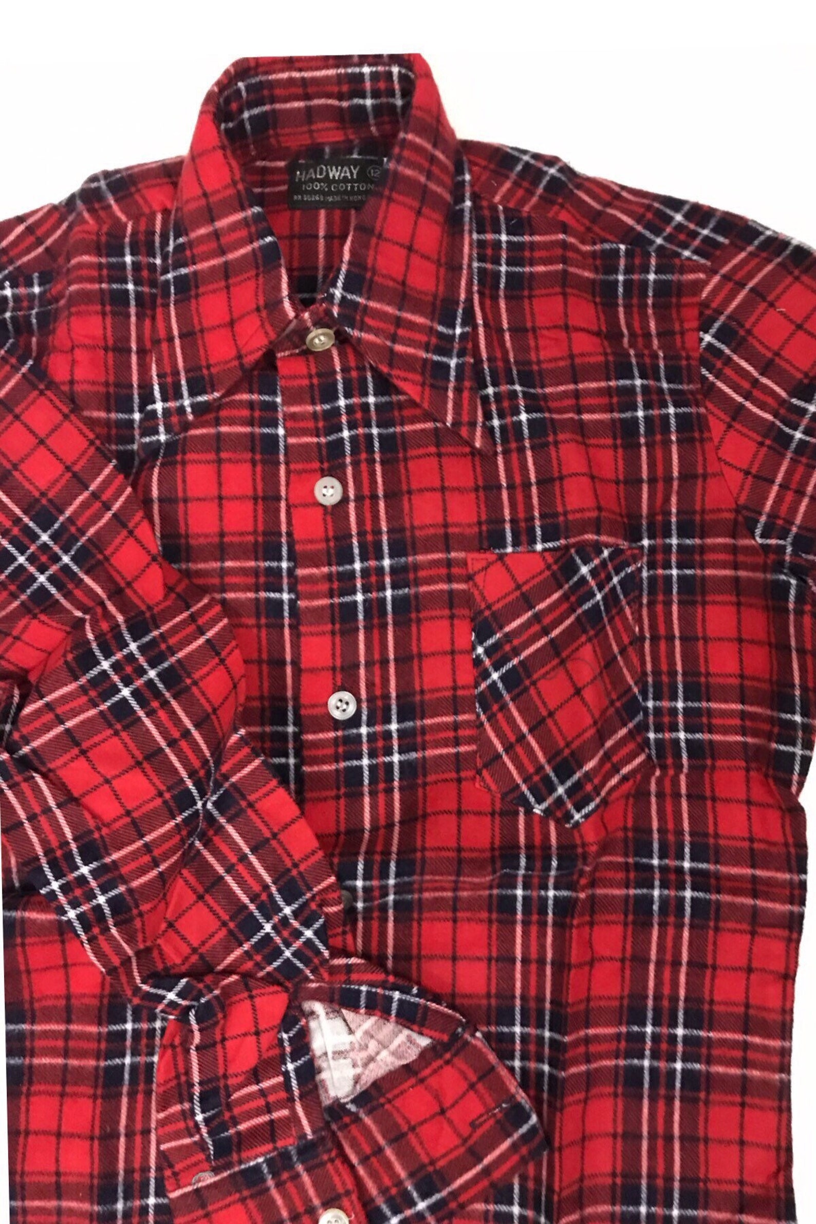 1980s Boy Shirt / Red Cotton Flannel Button Down Shirt Unworn | Etsy
