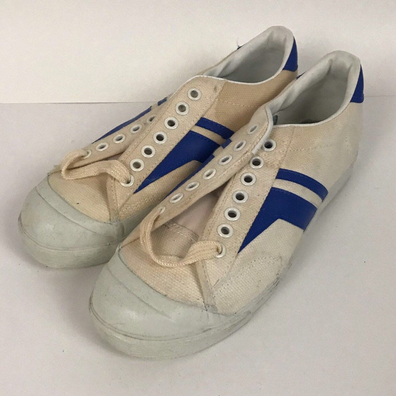 1980s Keds Tennis Shoes / White and Blue Lace up Cotton Canvas Etsy
