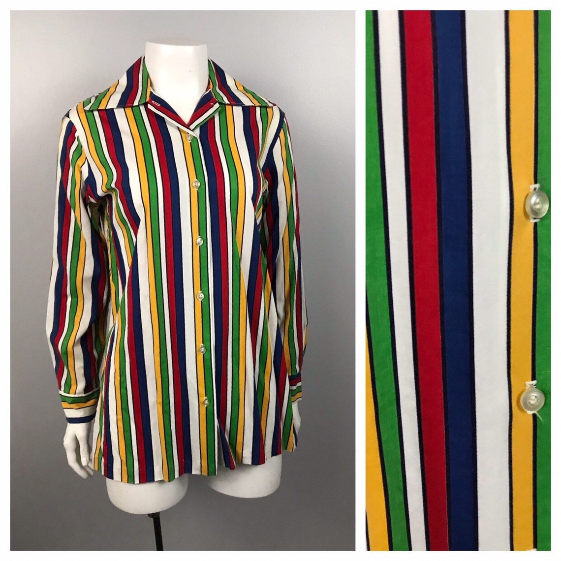 1960s Button up Blouse Shirt / Mod Rainbow Stripe Long Sleeve - Etsy