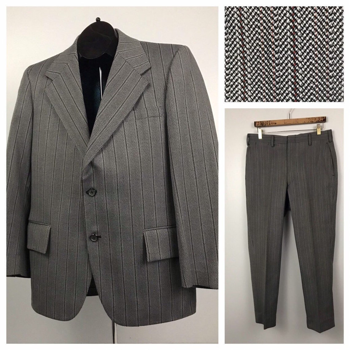 1970s Pinstripe Suit / 70s Gray & Red Stripe 2 Button Suit - Etsy