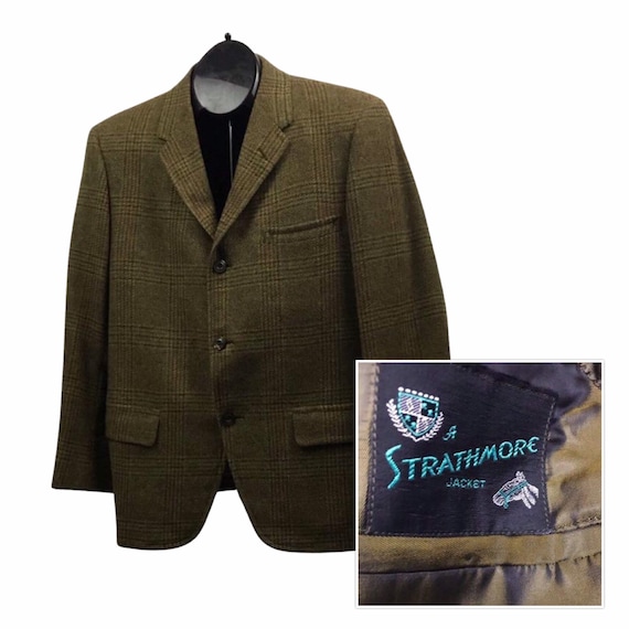 1950s Suit Jacket / Gold Plaid Wool 3 Button Sport