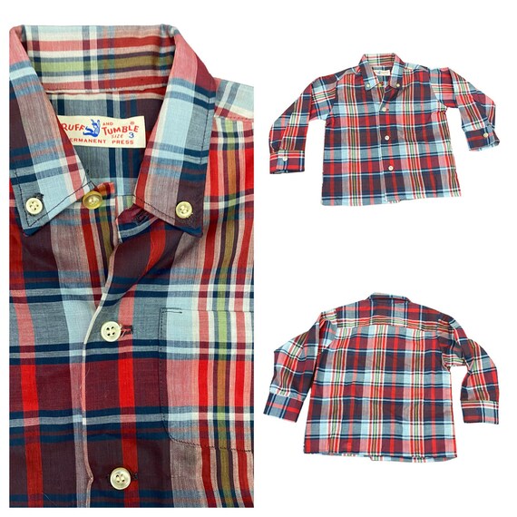 1960s Boys Plaid Shirt / 60s NOS Red 
