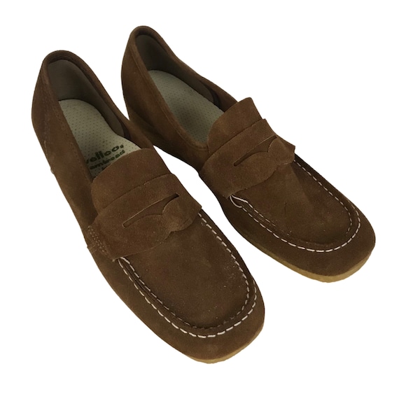1960s Suede Shoes / 60s NOS Brown Suede Loafers Sh