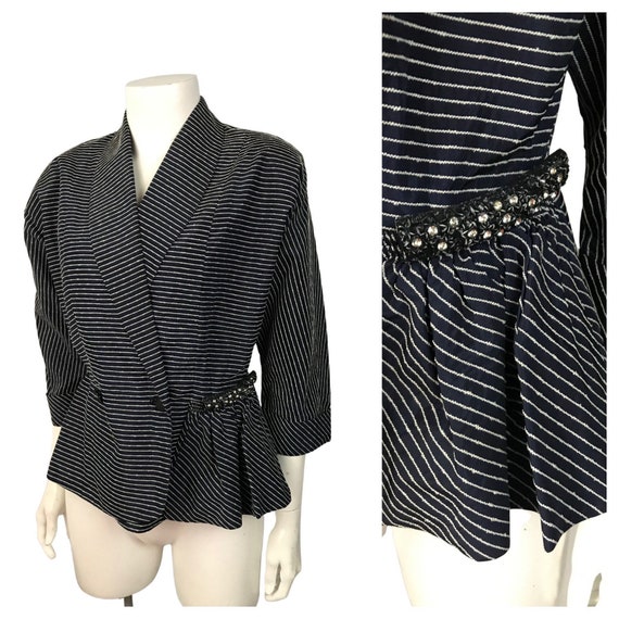 1940s Blazer Suit Jacket / Navy and White Stripe R