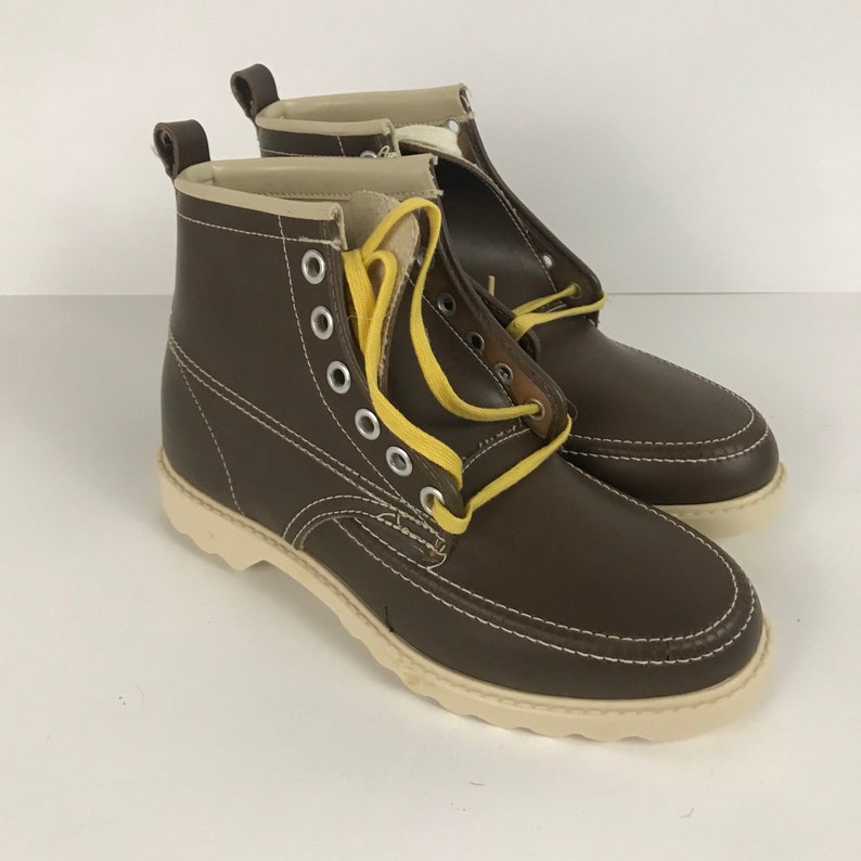 1970s Boys Boots NOS Brown Lace Up Ankle Boots Workwear Unworn Youth Boy/'s size 2