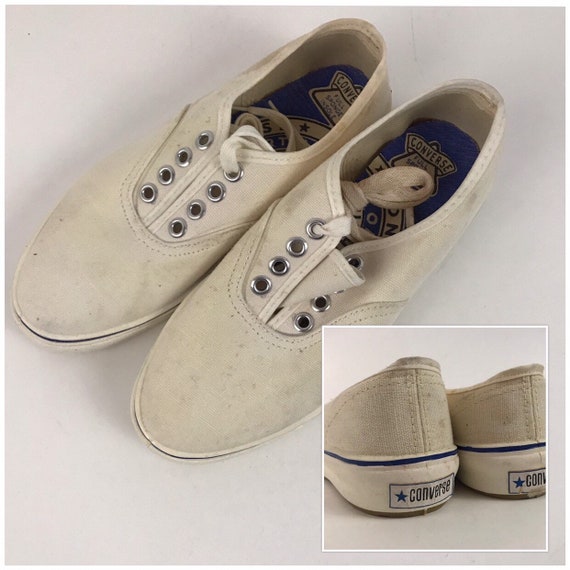 1970s Converse Shoes / White Canvas Lace Up Shoes