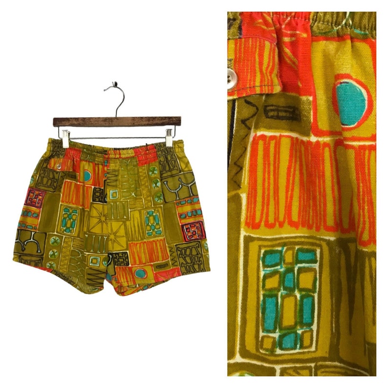1960s Atomic Swimming Trunks Shorts 60s Mod Starburst Print Resort Wear Men\u2019s LXL