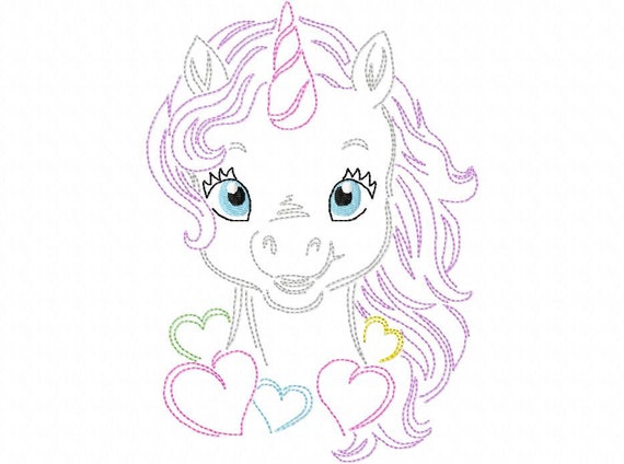 Line Art Heart Unicorn Machine Embroidery Digital Design Etsy