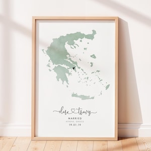 Impression carte de fiançailles, carte de destination, cadeau de fiançailles personnalisé, carte de mariage aquarelle, cadeau de mariage, impression carte de la Grèce