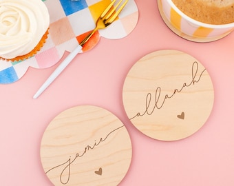 Personalised Couples Coaster Set, Valentines Gift, Personalised Gift, His & Hers Coasters, heart coasters, engraved coasters, cute gift idea