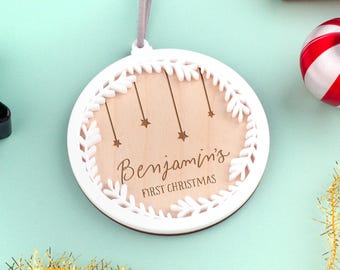 Personalised Falling Stars First Christmas Wreath Decoration