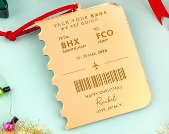 Personalised Surprise Trip Boarding Pass Ticket, Pack Your Bags Christmas Decoration