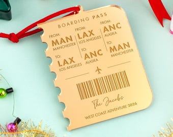 Personalised Plane Ticket, Holiday Boarding Pass Christmas Decoration