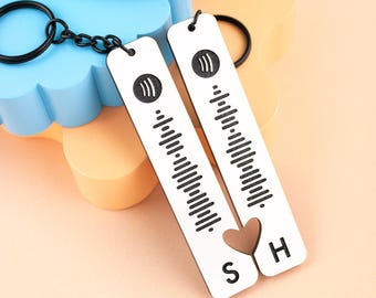 Heart Initial Couples Spotify Keyring, Valentines Day Gift, Anniversary Gift, Our Song