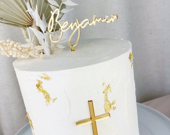 Personalised Christening or Baptism Cake Topper Bundle, Name Cake Topper and Cross Cake Charm, Christening Cross, Cake Decor
