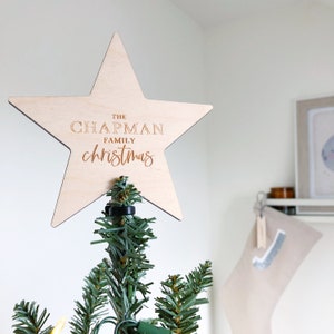 Family Christmas Tree Topper Star, Engraved Tree Topper, Scandi Christmas, Christmas Star, Engraved Reusable Christmas Keepsake Ornament