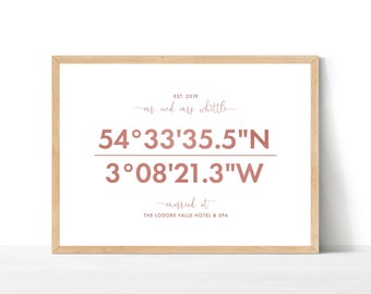Coordinates Print, Engagement Gift, Gift for Couples, Personalised Gift, Watercolour Wedding Print, Wedding Gift, Coordinates
