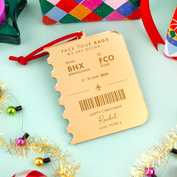 Personalised Surprise Trip Boarding Pass Ticket, Pack Your Bags Christmas Decoration